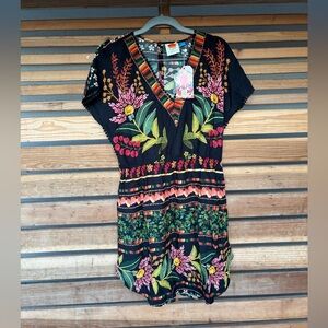 Farm Rio for Anthropologie Floral Embroidered Black Dress